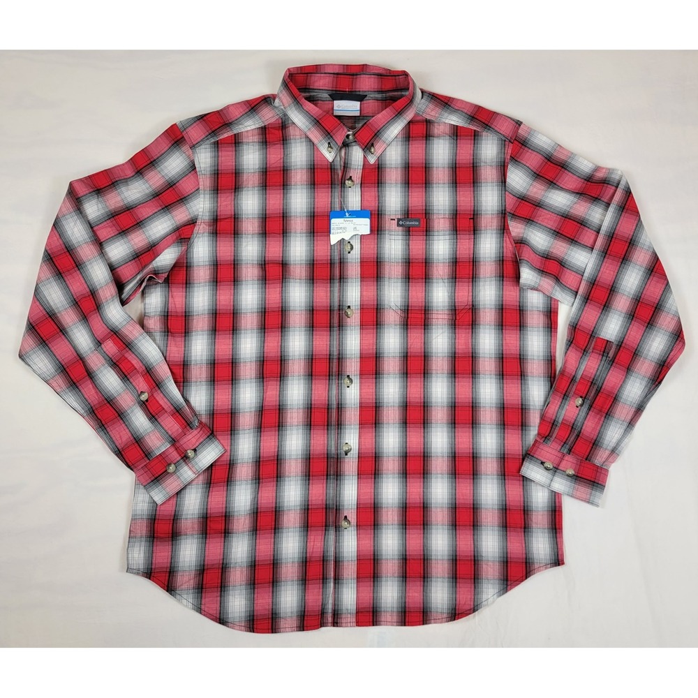 Columbia Rapid Rivers II LS Shirt Mens Large Red Plaid Button Down AM7968 NEW